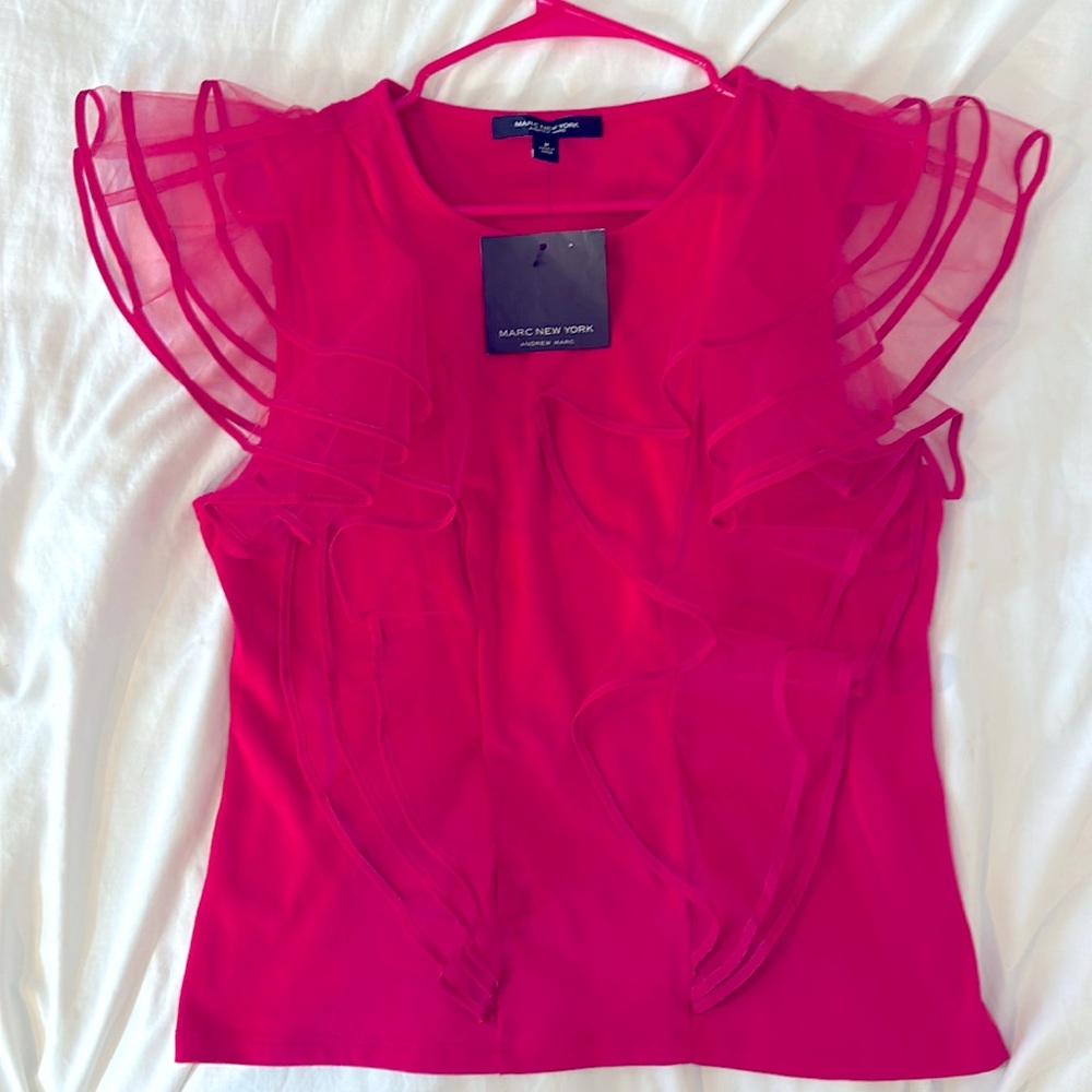 Marc New York Hot Pink Ruffle Sleeve Blouse